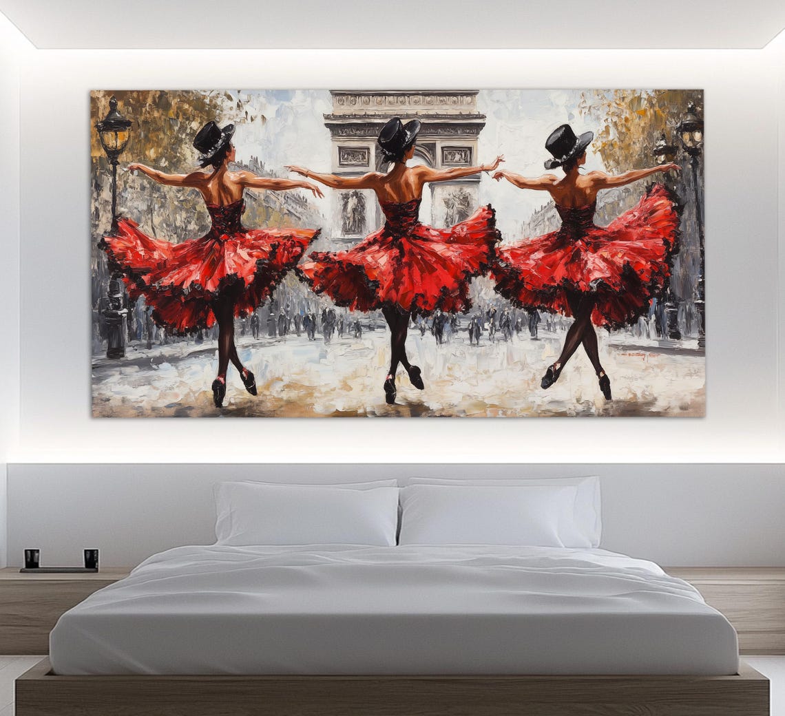 Paris Cancan Dancers Red Skirts At Arc De Triomphe Oil Painting Poster - Image 4