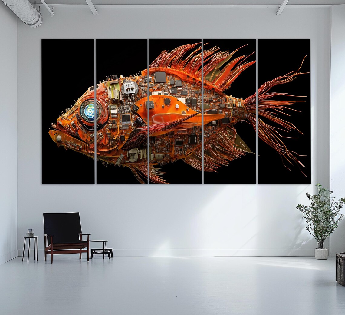 Abstract Robotic Fish Print Microchip Wall Art Electronics Wall Art It Company Wall Decor Robots Wall Art Innovations Wall Art - Image 2