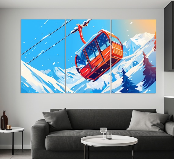 Abstract Ski Lift In Winter Forest Print Skiing Wall Art Cable Car Poster Ski Lift Print Winter Wall Decor Winter Wall Art