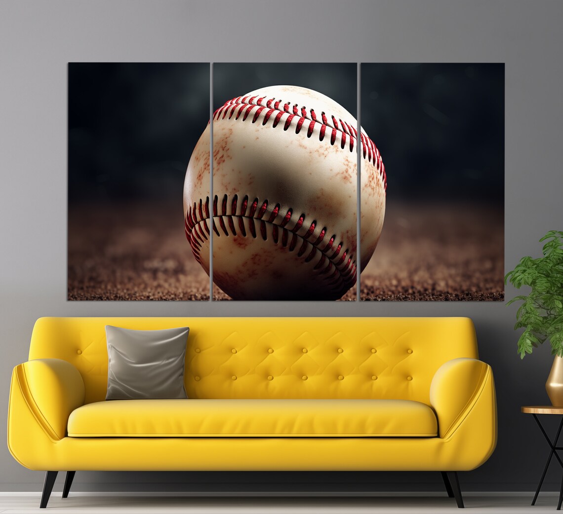 Baseball Close Up Red Stitching Dark Moody Sports Photography Poster - Image 6