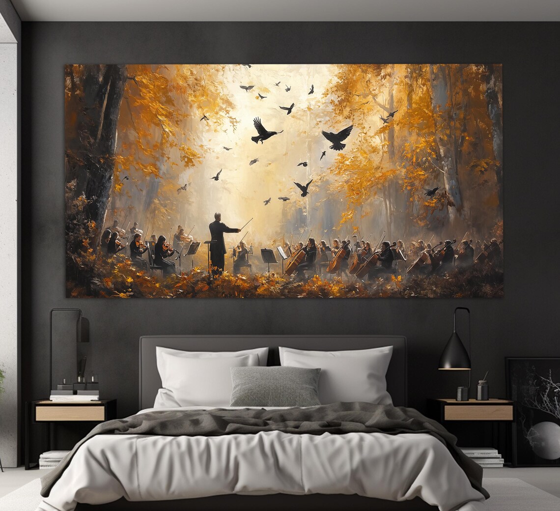 Symphony Orchestra Autumn Forest Oil Painting Style Birds Music Poster - Image 4