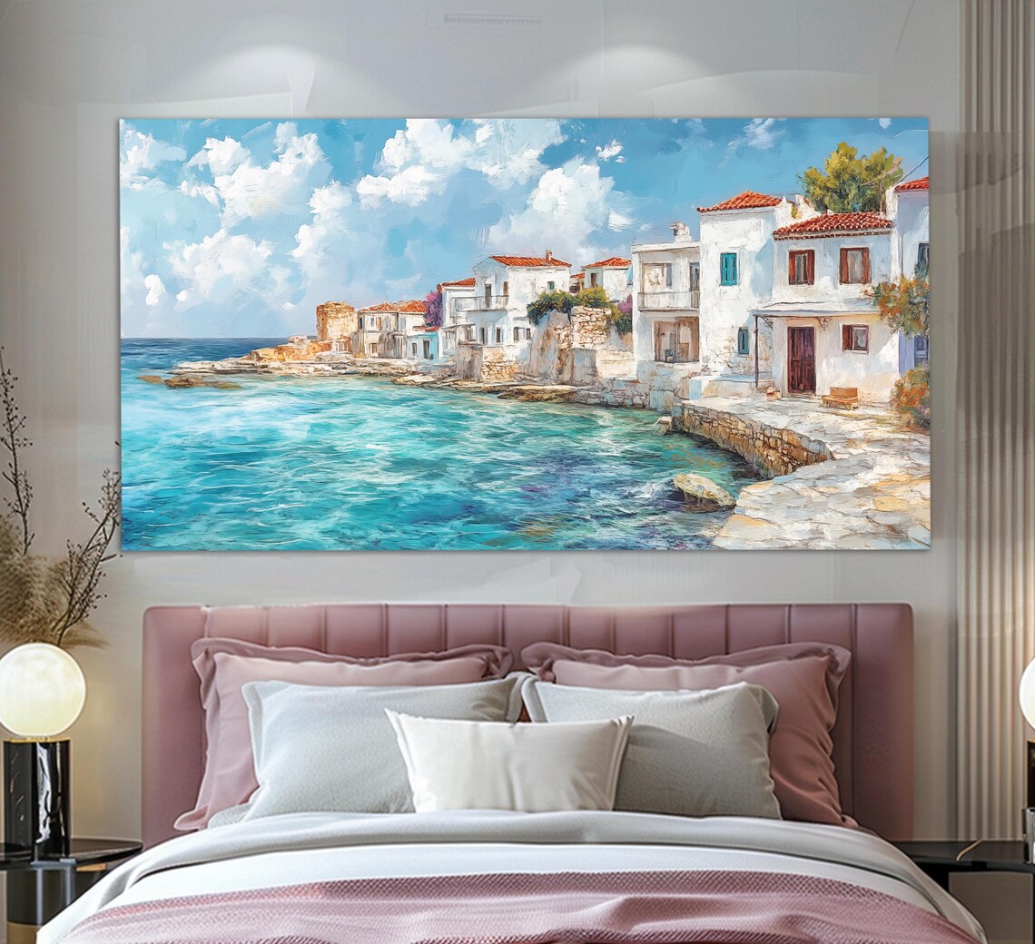 Paphos Coast Cyprus Print In A Vintage Oil Painting Style Cyprus Wall Art Cyprus Painting Paphos Island Retro Style Cyprus - Image 4