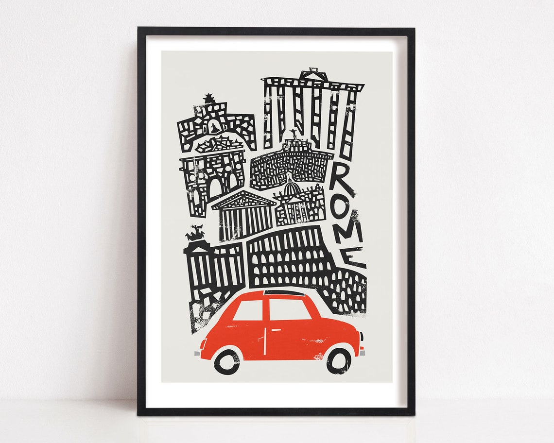 Rome Italy Mid-Century Travel Poster, City Map