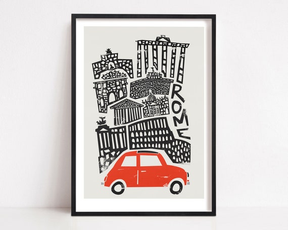 Rome Italy Mid-Century Travel Poster, City Map