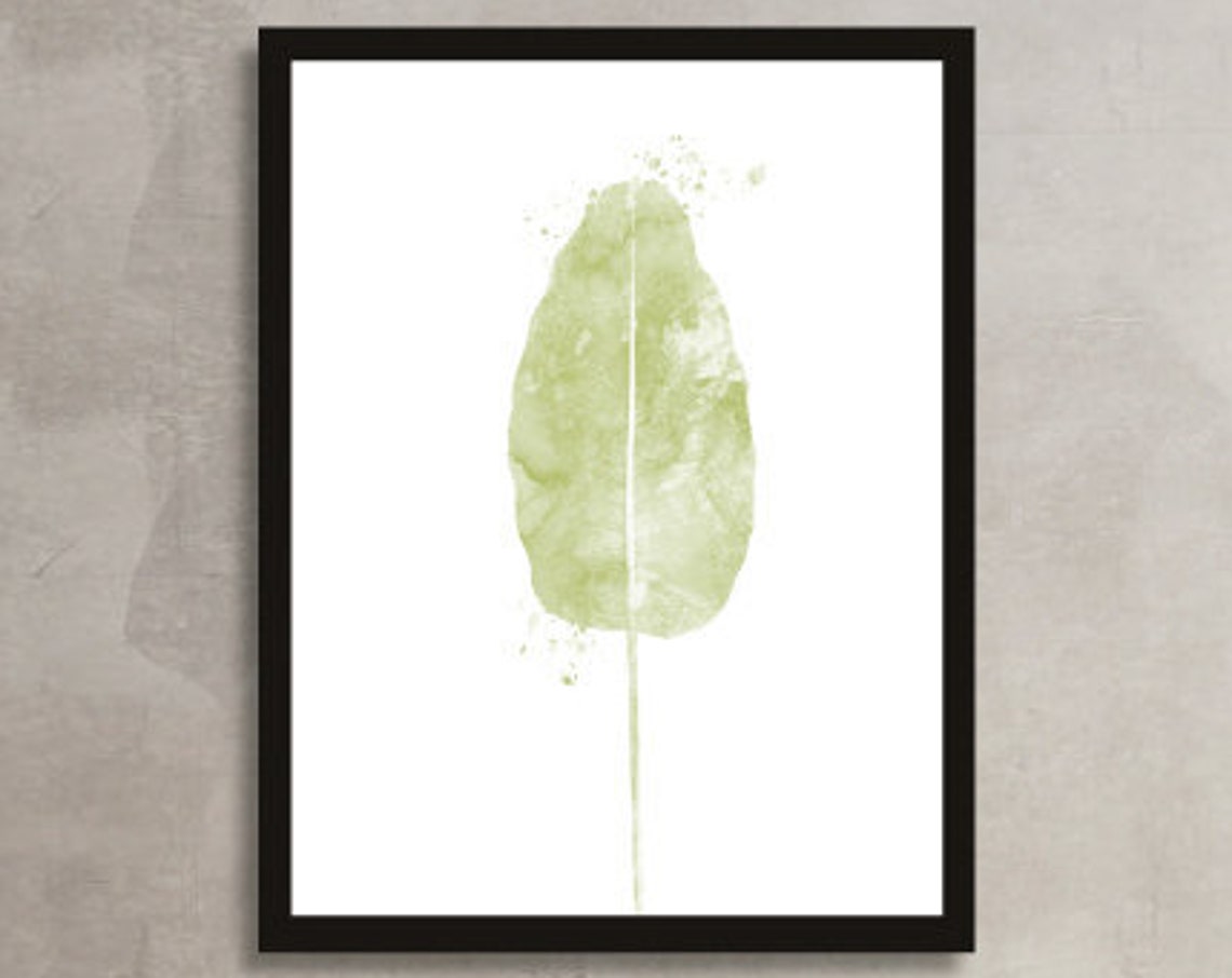 Green Watercolor Leaf Minimal Botanical Modern Nature Art Poster