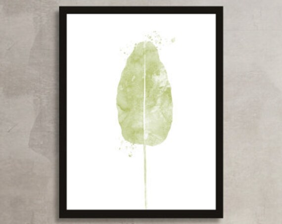 Green Watercolor Leaf Minimal Botanical Modern Nature Art Poster