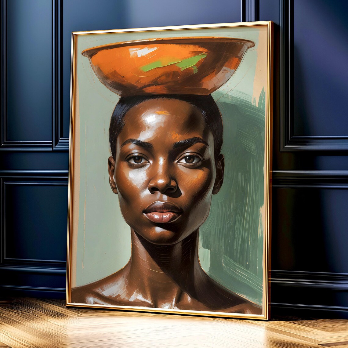 African Woman Orange Bowl Head Portrait Modern Art Print Decor