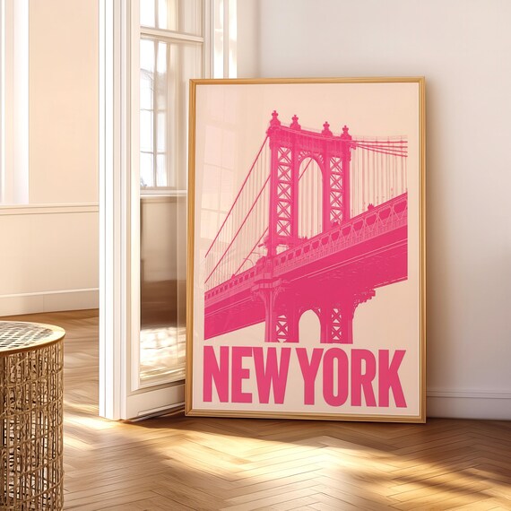 New York City Pink Manhattan Bridge Pop Art Trendy Travel Wall Art