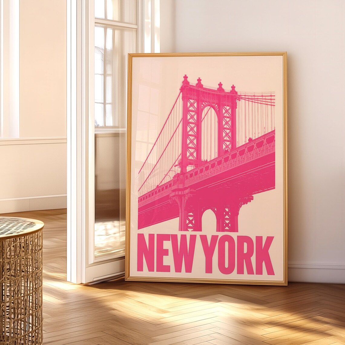 New York City Pink Manhattan Bridge Pop Art Trendy Travel Wall Art