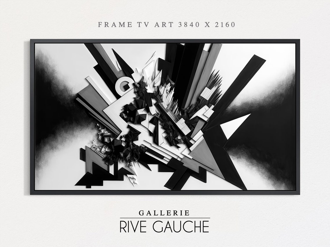 Black White Angular Shards Abstract Explosion Frame TV Art Dark Poster