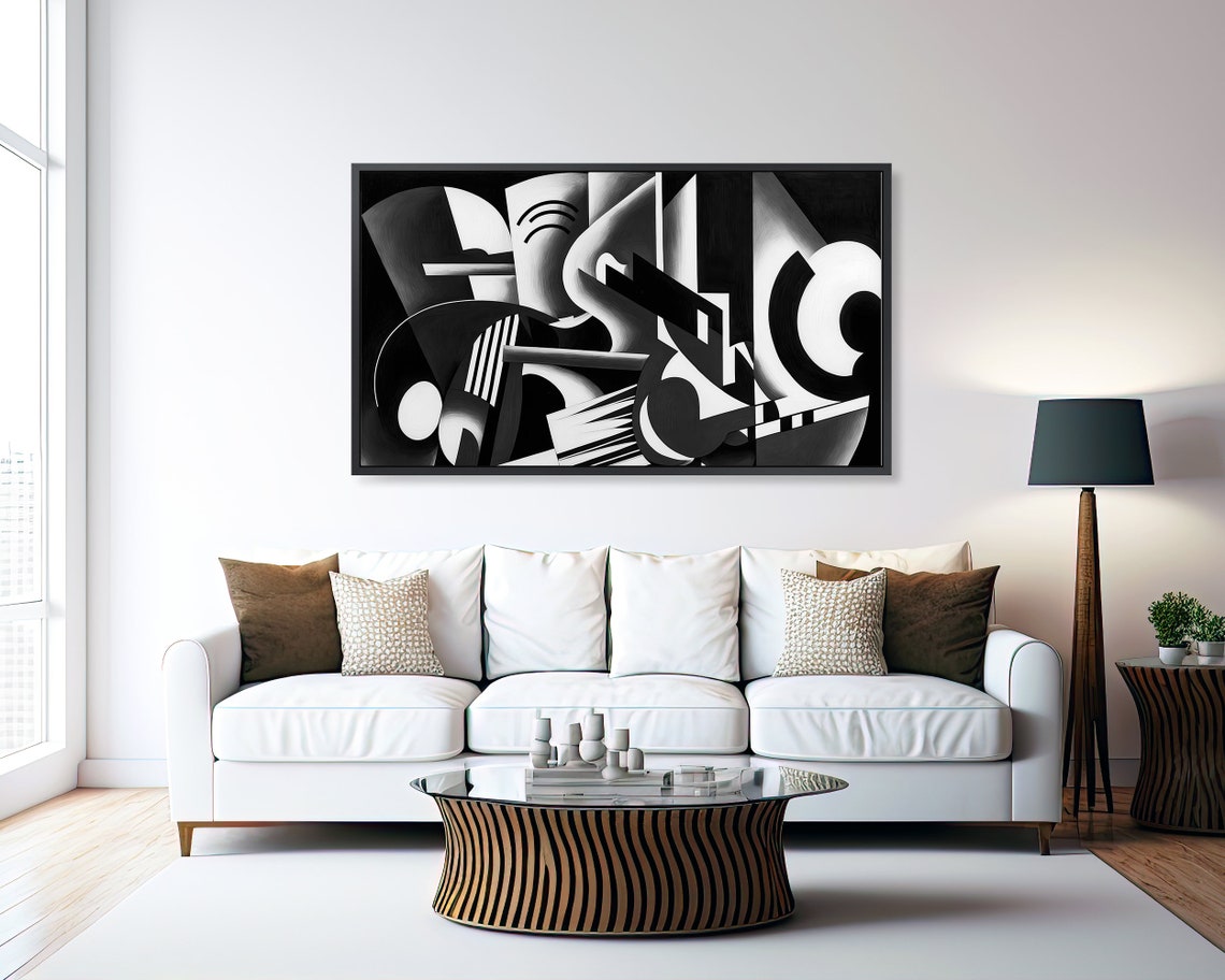 Dark Cubist Monochrome Abstract Angular Forms Black White Art Poster - Image 3