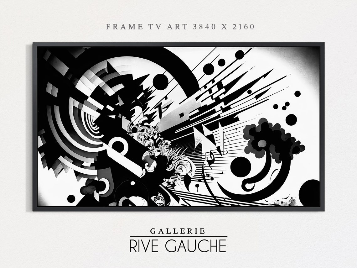 Black White Abstract Circles Arcs Geometric Frame TV Art Poster Design