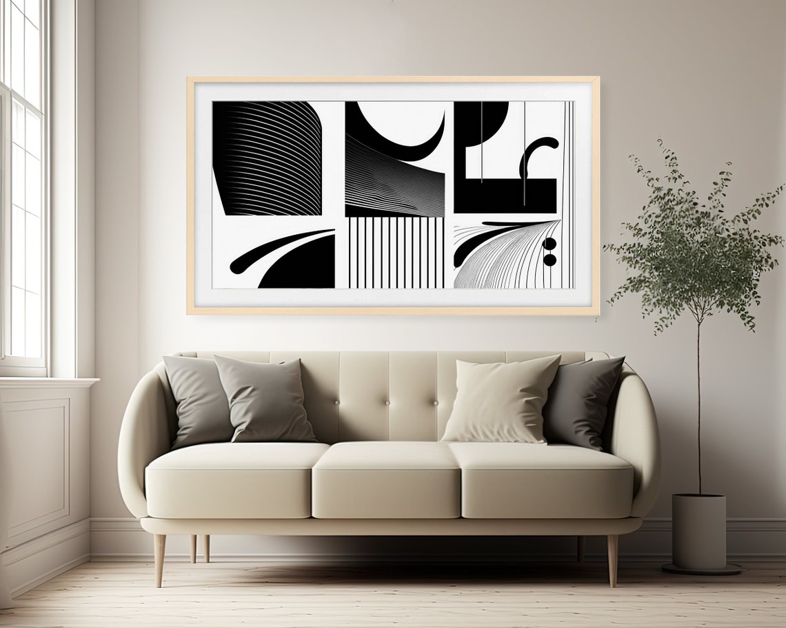Monochrome Abstract Geometric Curves Fine Lines Modern Wall Art Poster - Image 3