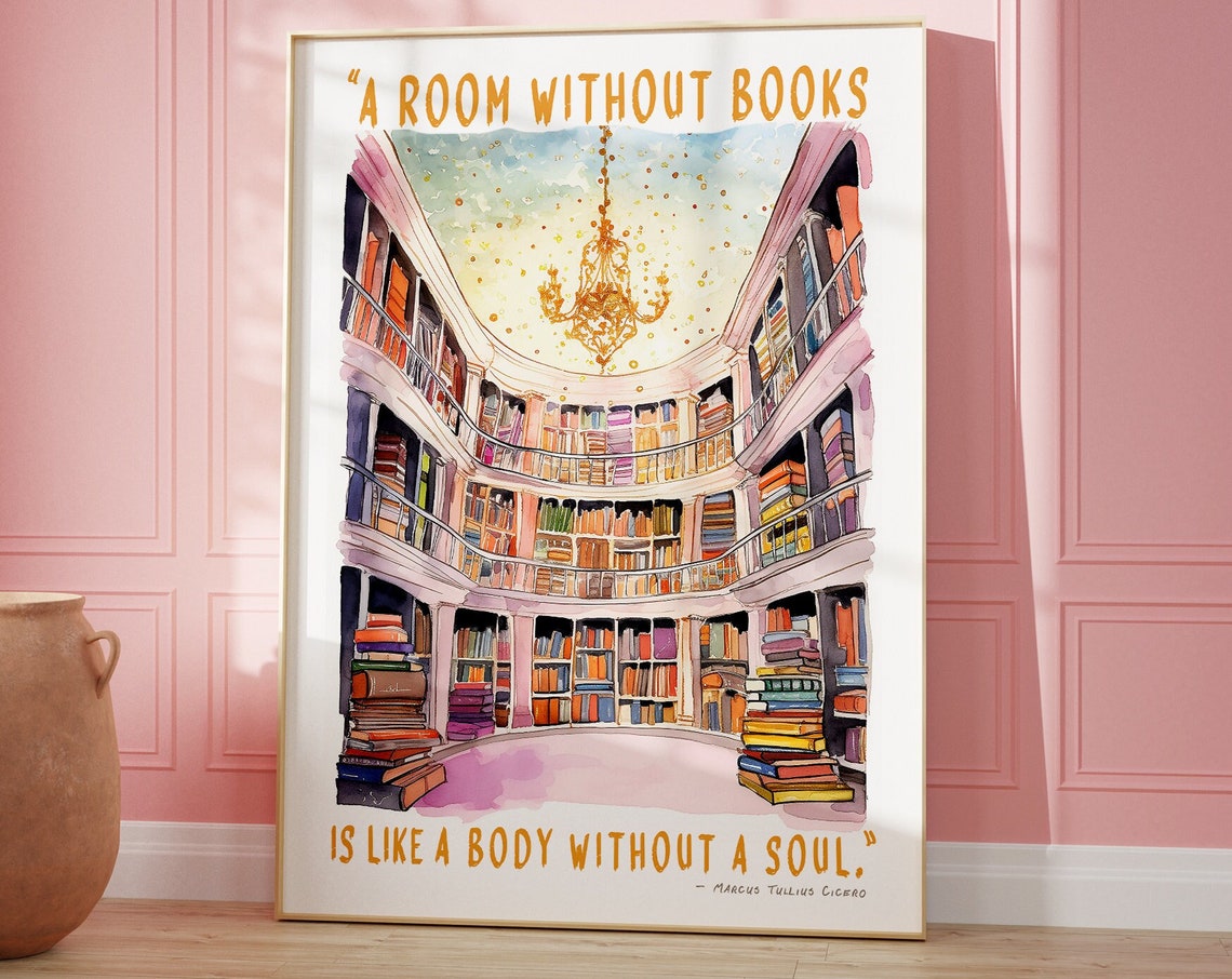Cicero Books Quote Magical Library Watercolor Reading Poster