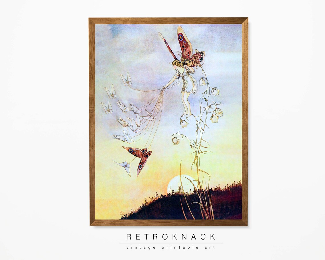 Ida Rentoul Outhwaite Butterfly Fairy Sunset Sky Vintage Fantasy Print - Image 2