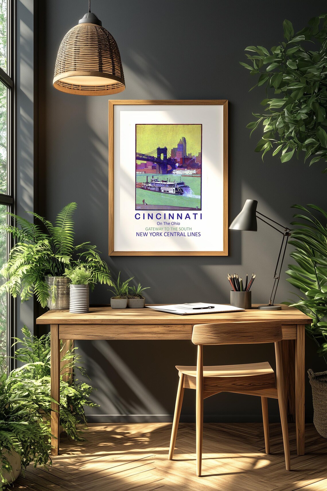 Cincinnati Ohio New York Central Lines Vintage Travel Poster - Image 3