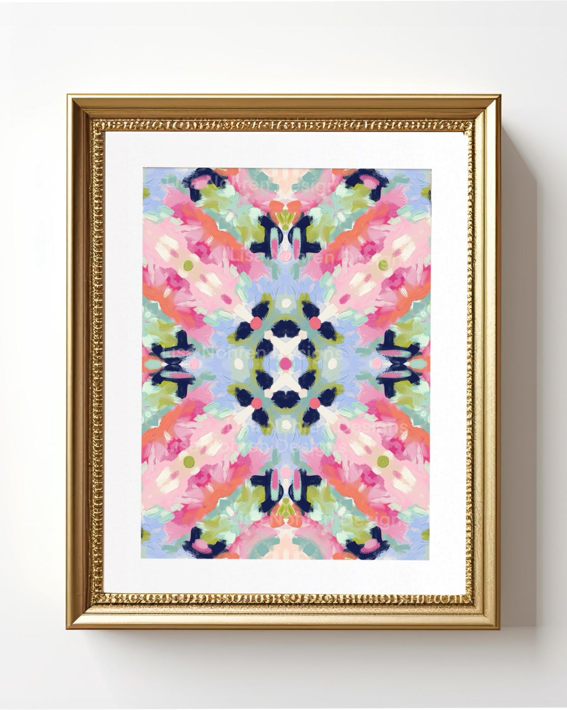 Pink Kaleidoscope Mirrored Abstract Floral Pattern Art Print
