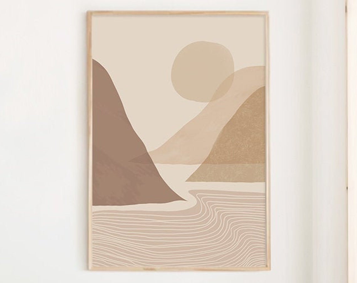 Beige Sun Coastal Abstract Landscape Wavy Water Minimalist Poster