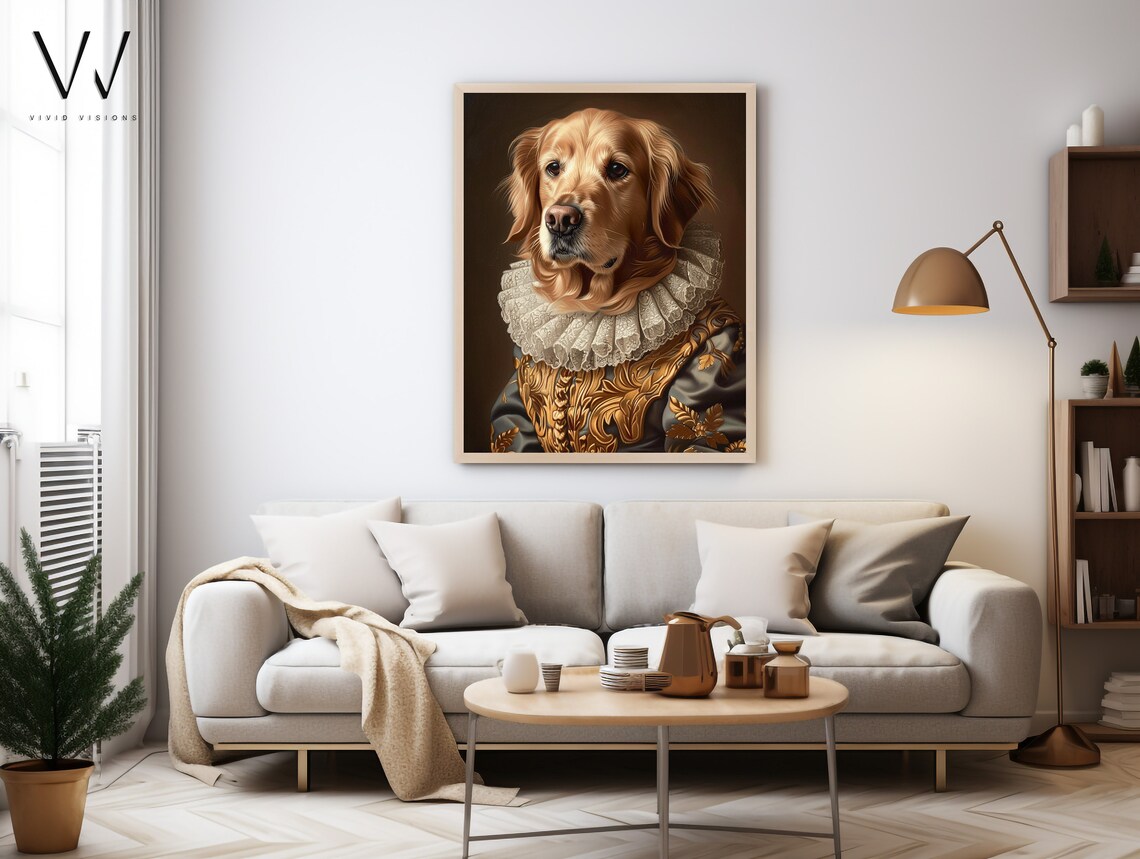 Golden Retriever Royal Portrait Gold Embroidered Gown Regal Poster - Image 4