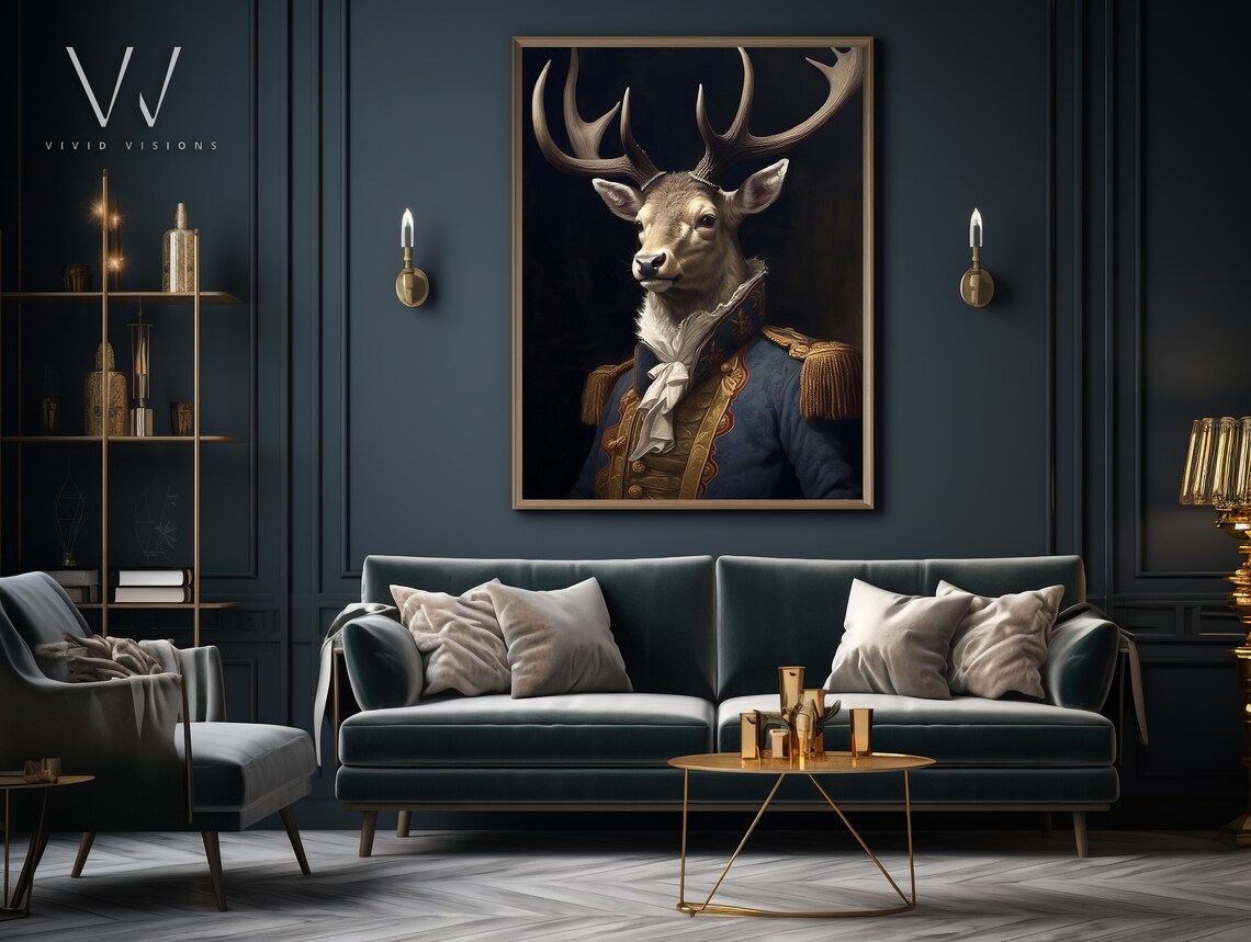 Victorian Stag Deer Portrait, Gothic Art Print - Image 3