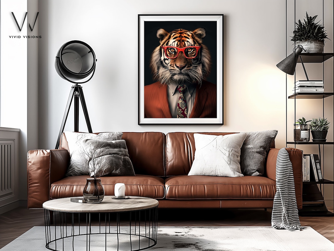 Dapper Tiger in Red Suit with Glasses Business Animal Portrait Poster - Image 4