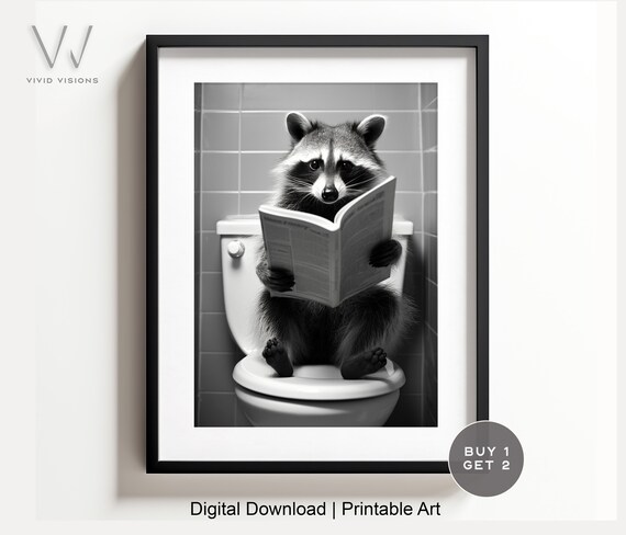 Sweet Raccoon Reading a Book While Sitting on the Toilet Poster