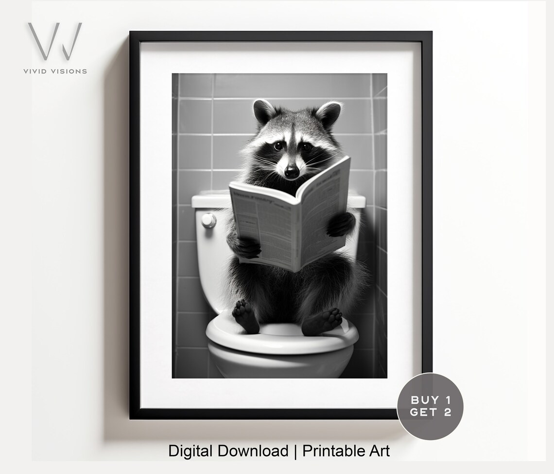 Sweet Raccoon Reading a Book While Sitting on the Toilet Poster