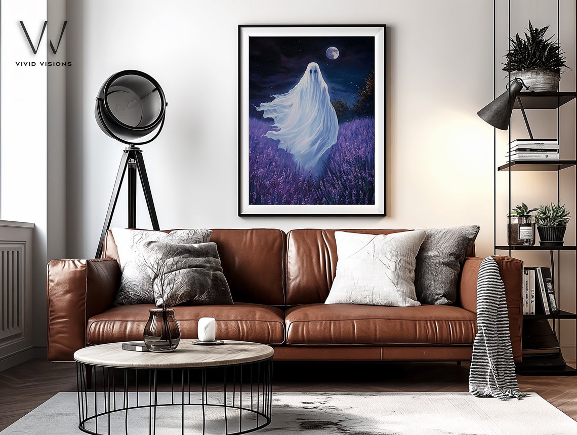 Ghost Floating Over A Lavender Field Poster Full Moon Halloween Night - Image 3