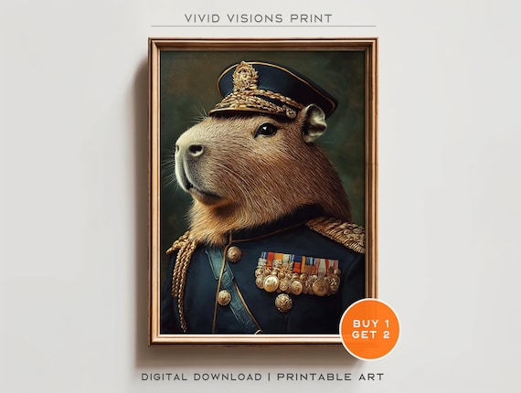 Capybara Commander Portrait In Military Uniform With Medals Poster