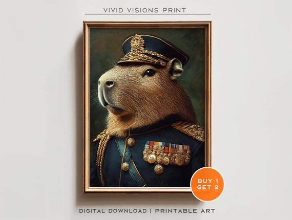 Victorian Capybara Commander Portrait Gothic Wall Art Renaissance Painting Vintage Animal Portrait Poster Download1450