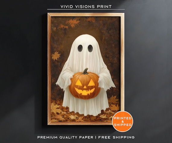 Ghost Holding A Glowing Jack O Lantern Poster Autumn Halloween Artwork