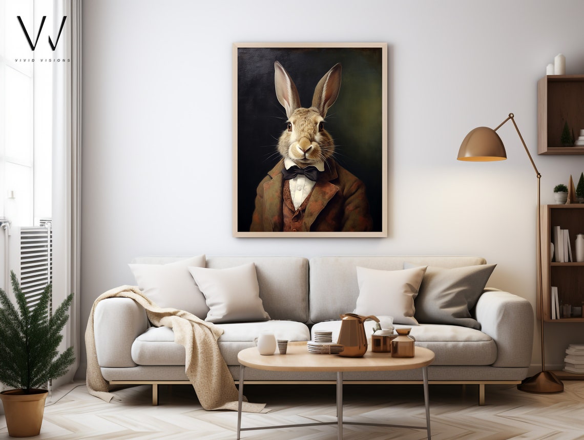 Rabbit in Suit Bow Tie Victorian Hare Animal Portrait Poster - Image 3