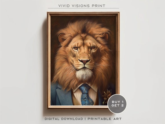 Victorian Lion Portrait Gothic Wall Art Renaissance Painting Vintage Animal Portrait Poster Artwork Download 1297