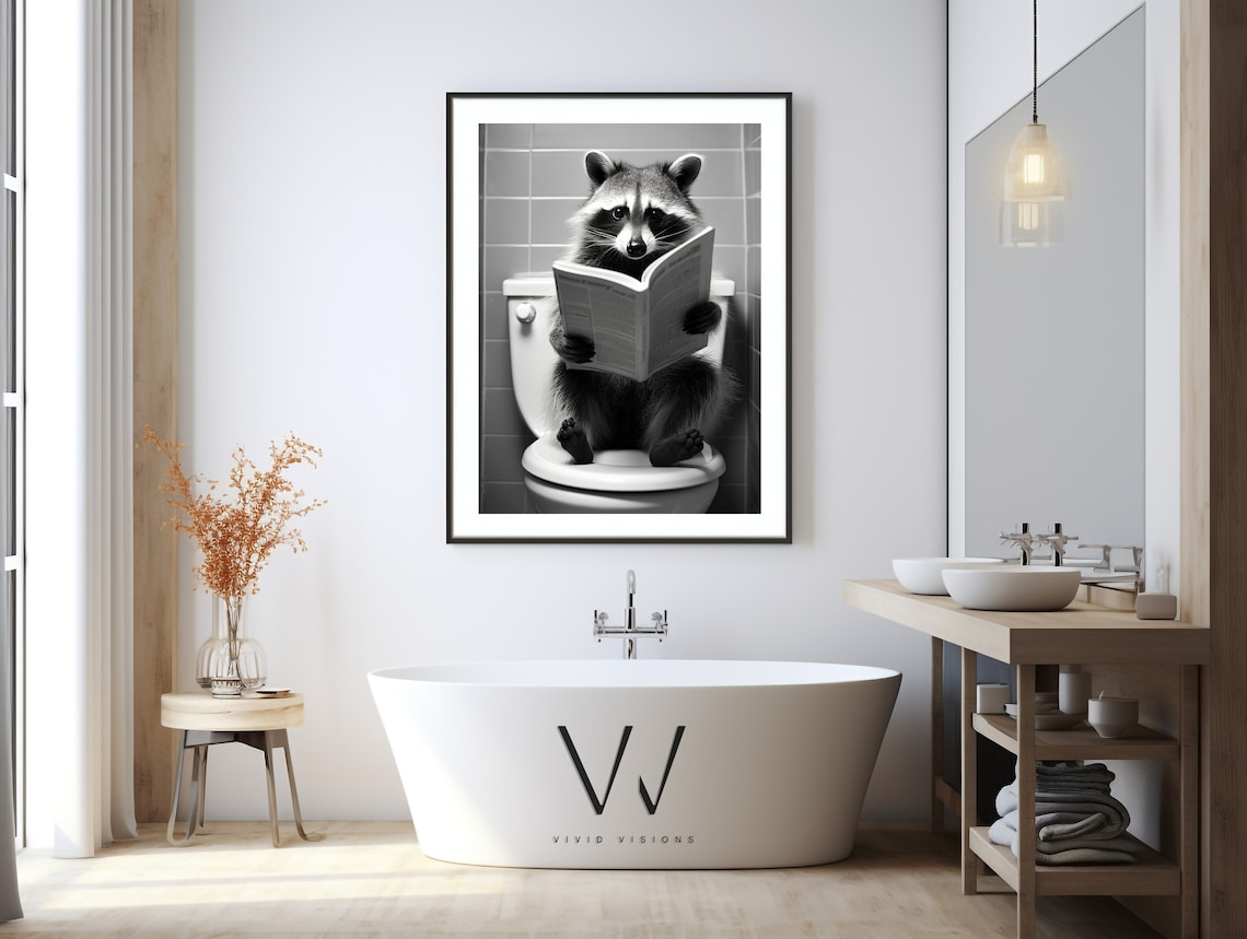 Sweet Raccoon Reading a Book While Sitting on the Toilet Poster - Image 3