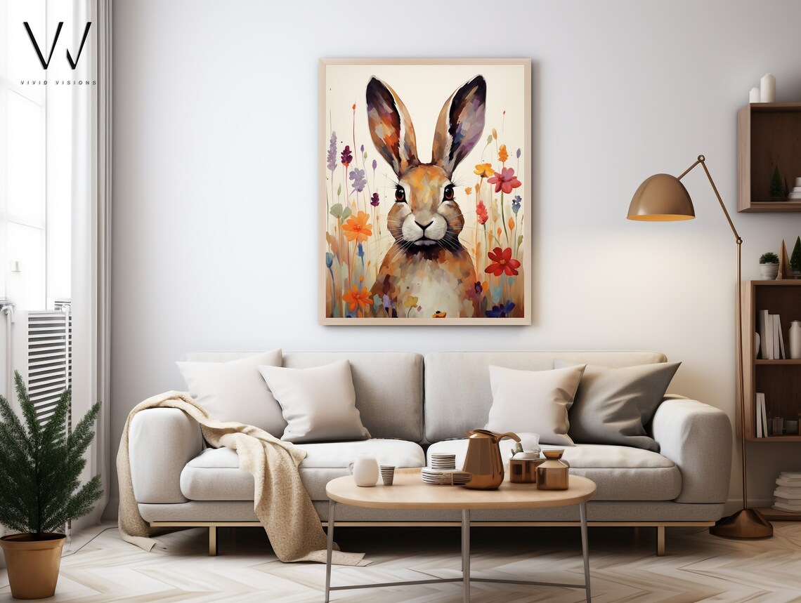 Charming Watercolor Bunny With Tall Ears in a Wildflower Field Poster - Image 4