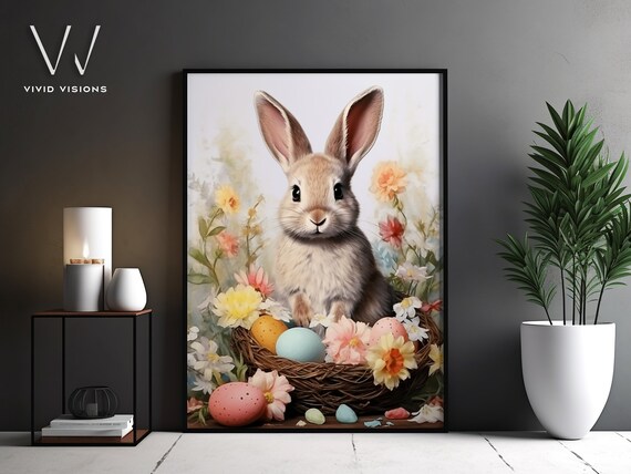 Sweet Bunny Nest Pastel Easter Eggs Flower Garden Spring Poster