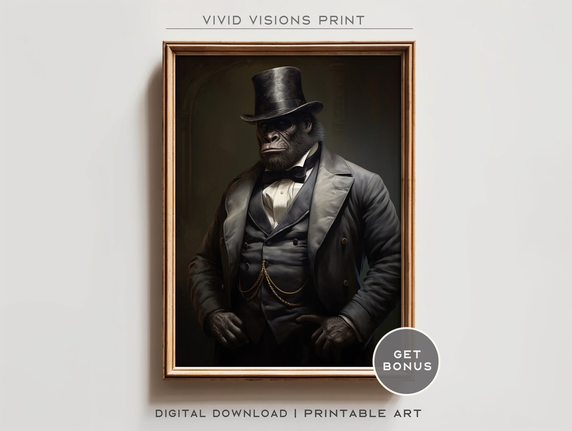 Vintage Aristocratic Gorilla Portrait Art Print