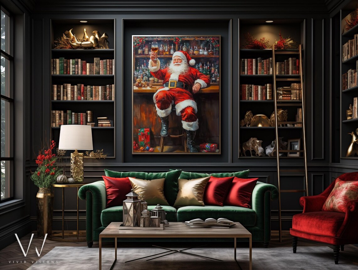 Santa Claus Toasting at Festive Christmas Bar Holiday Cheers Poster - Image 3