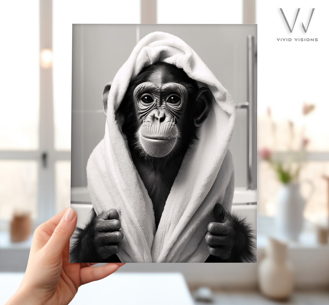 Monkey In Bathrobe Rustic Bath Style Bathroom Art - Image 4
