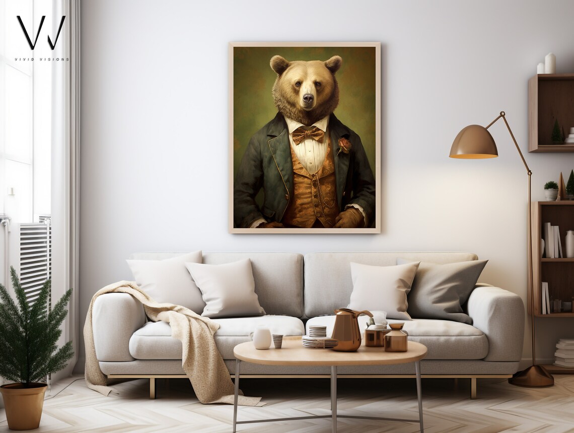 Brown Bear in a Green Coat with Gold Brocade Vest Dapper Poster - Image 3