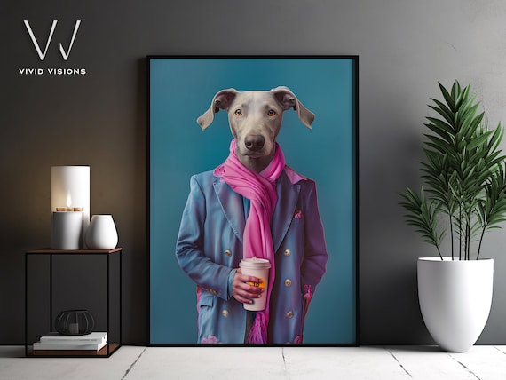 Modern Dog Portrait Drinking Coffee Art Print