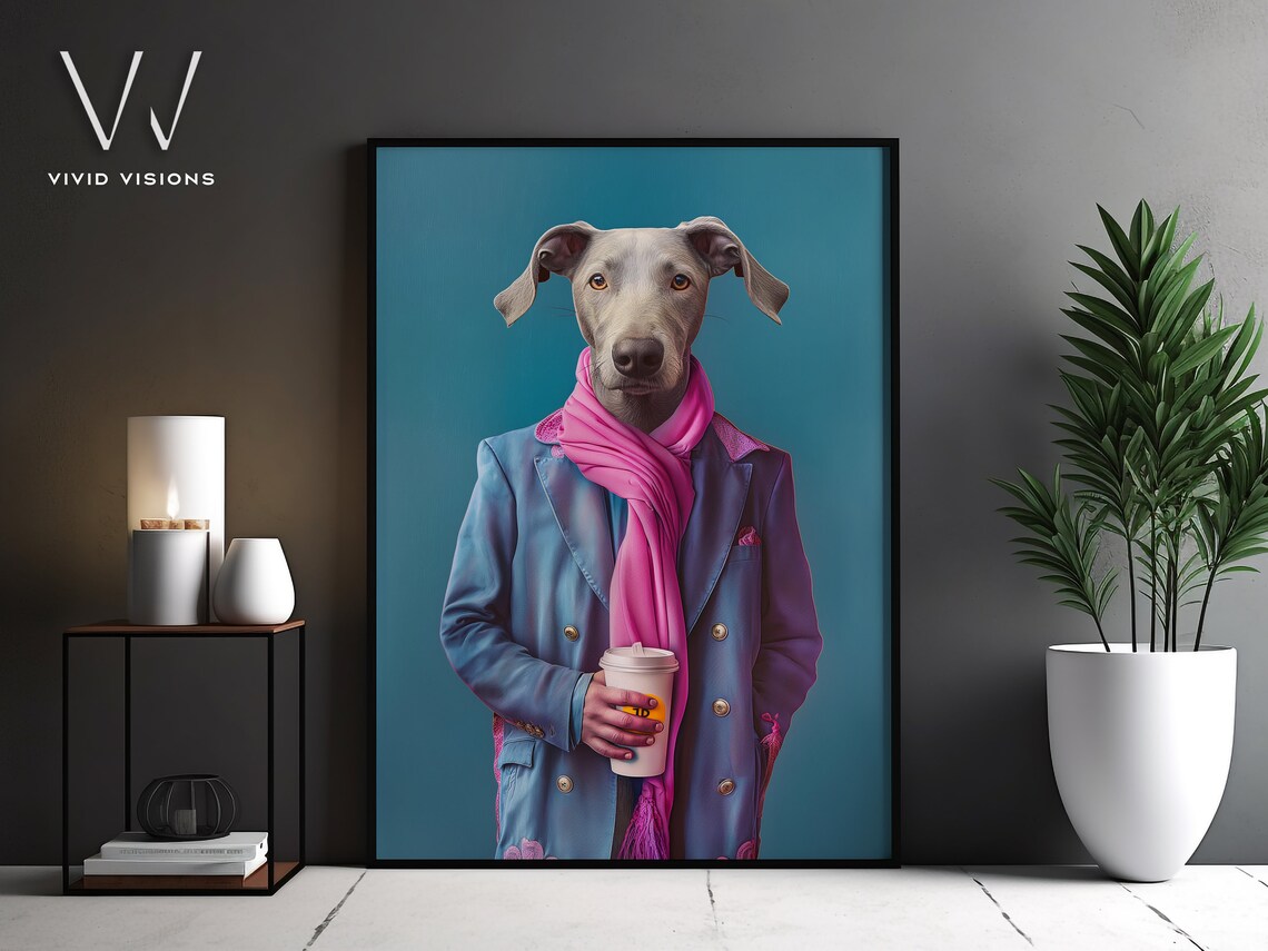 Modern Dog Portrait Drinking Coffee Art Print