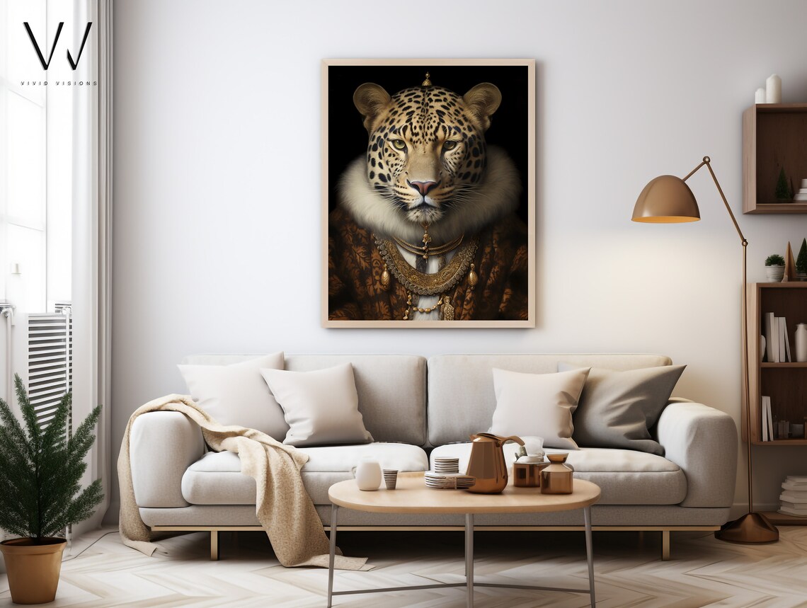 Leopard in a Fur Trimmed Regal Gown with Gold Jewelry Poster - Image 4