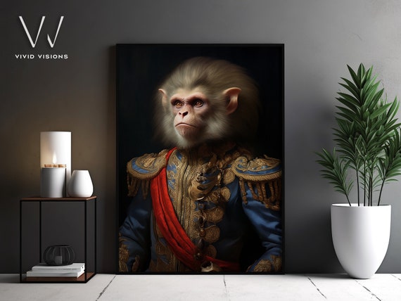 Victorian Monkey Vintage Gothic Art Print Dark Academia Monkey Earl Poster Gift Renaissance Painting Unframed Art 1260