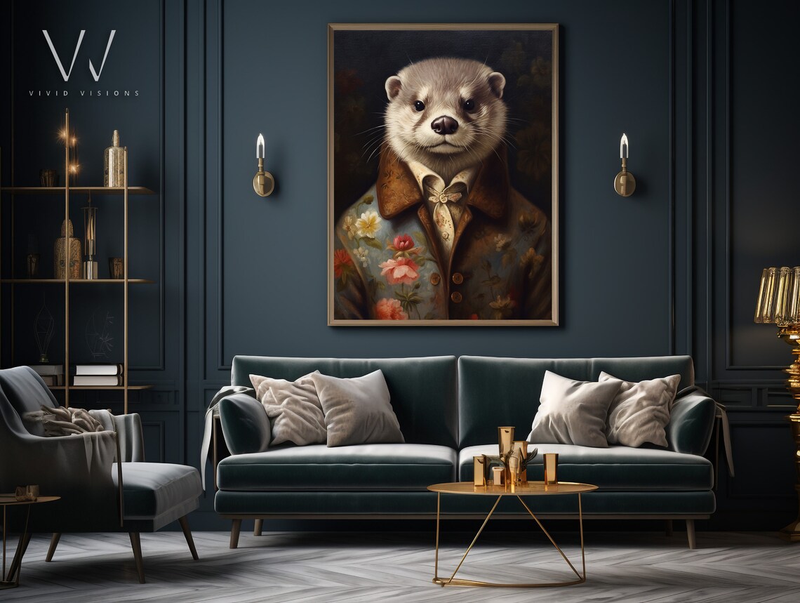 Cute Otter in a Floral Victorian Waistcoat with Cravat Poster - Image 4