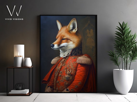 Victorian Fox Portrait Gothic Wall Art Renaissance Painting Vintage Animal Portrait Poster Artwork Unframed Art 1239