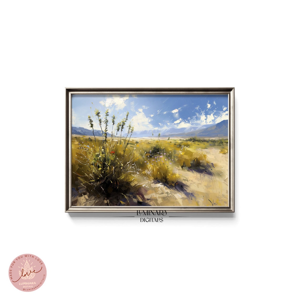 Desert Grassland With Tall Seed Stalks Under Big Blue Sky Poster - Image 5