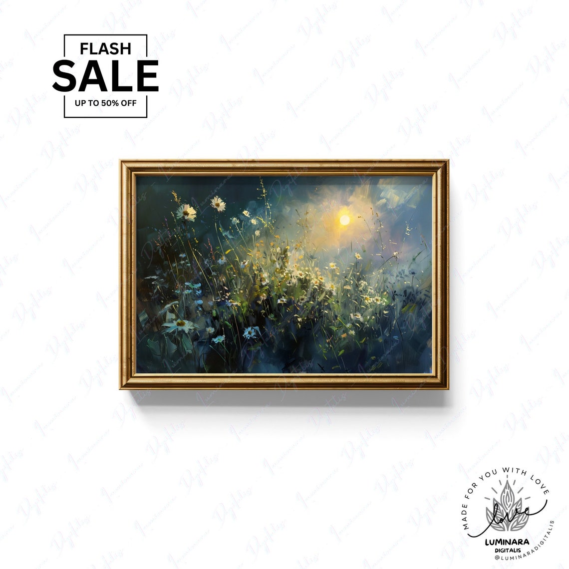Moonlit Wildflower Meadow Night Impressionist Floral Art Print - Image 3