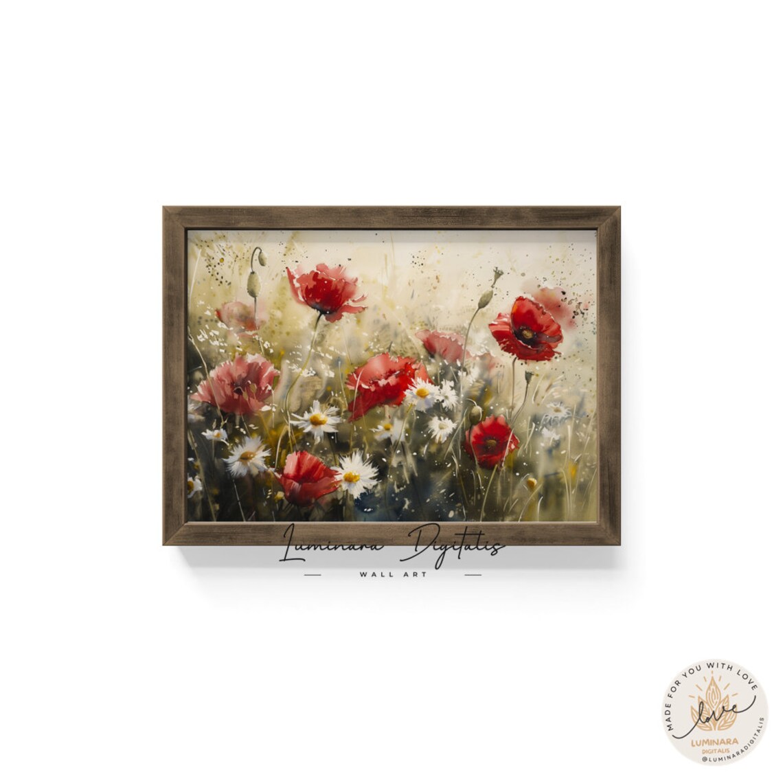 Spring Blossom Red Poppies With Daisies Watercolor Floral Poster - Image 6