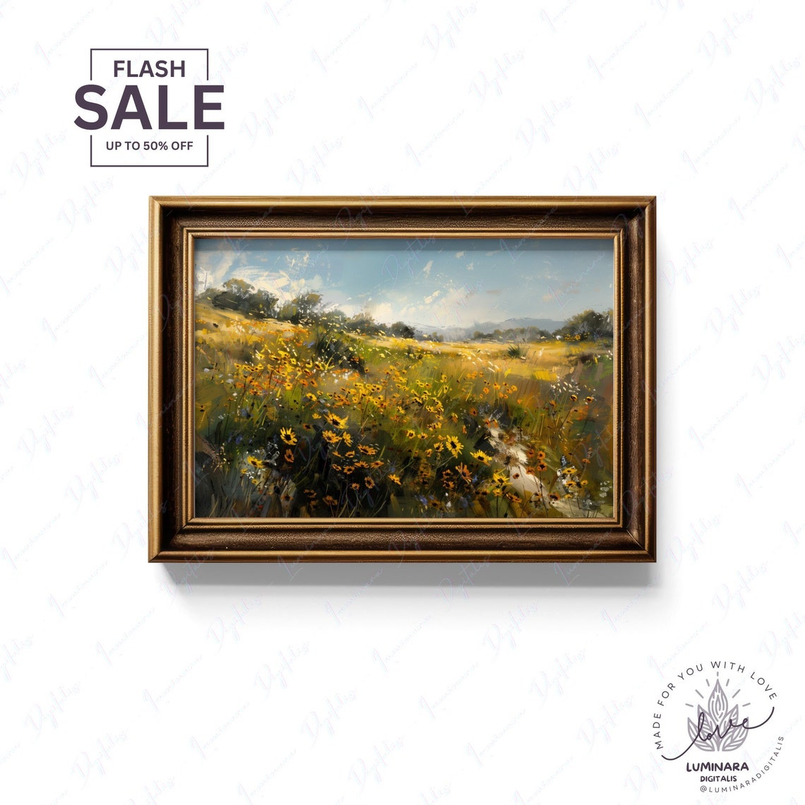 Vibrant Yellow Wildflower Field Under A Bright Summer Sky Poster - Image 2